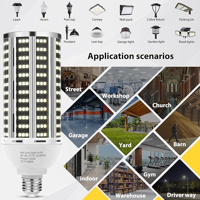 100W 2 pack LED Corn Light Bulb,(1000W Equivalent )Commercial Grade DayLight 5000K E26/E39 14200LM Medium Mogul Base LED Lamp,Large Area Lights For Outdoor Indoor Garage Warehouse Factory Bay Light