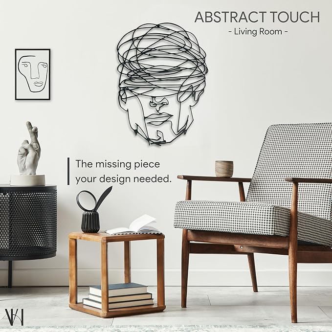 Overthinking Man Metal Wall Decor, Abstract Geometric Face Sculpture, Modern Line Art for Living Room, Office, Bedroom, and Contemporary Home Decor , Unique, Thought-Provoking Artwork for Minimalist Interiors (24 x 18 inches)