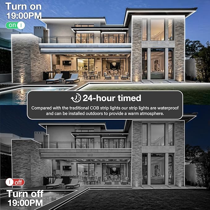 100ft COB Outdoor LED Strip Lights Waterproof,Dimmable 6500K Bright White,IP68 Outside Led Light Strips Waterproof with App Remote Control,Music Sync Exterior Led Rope Lights