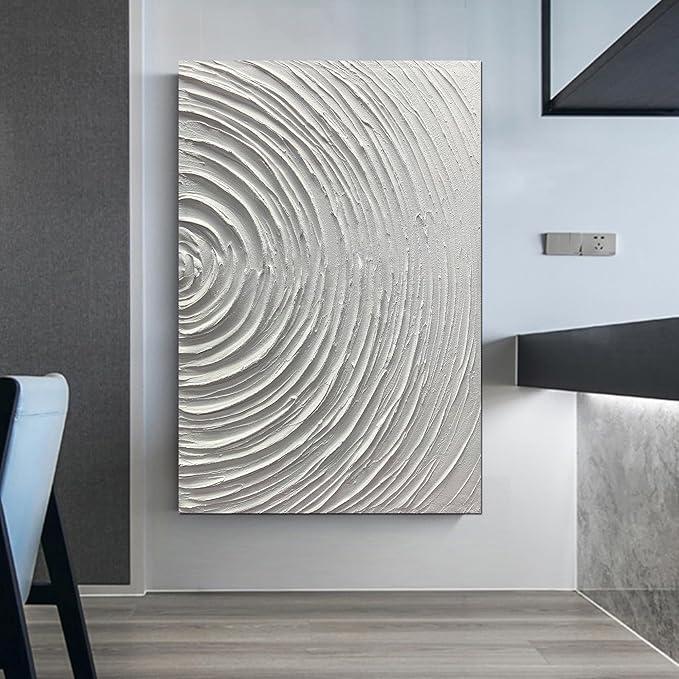 ART8YUQI Paintings - Contemporary Abstract Art Oil Painting On Canvas Texture 3D White painting Handmade Artwork Picture Canvas Wall Art Modern Home Decor living room Ready to Hang 24x36inch