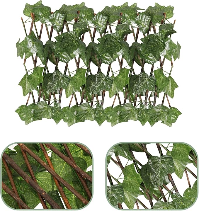 BESPORTBLE Expandable Artificial Trellis Privacy Fence with Realistic Green Leaves Outdoor Garden and Balcony Screen Protector Weather-Resistant Decorative Wall Panel for Courtyard and Patio