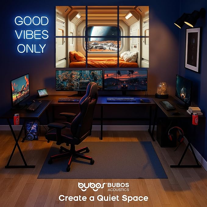 BUBOS 6 Pack Art Acoustic Panels Soundproof Wall Panel,70.8X47.2 Inches Large Sound Absorbing Panel,Self-Adhesive Decorative Acoustical Wall Panels, Acoustic Treatment for Home（Martian Settlers）