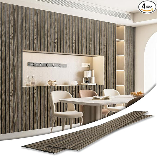Art3d 4-Pack Glue-On Six-Grid Wainscoting Panel for Interior Wall Decor - 104 x 12 Inch Polystyrene Ultralight Slim Slat Wall Panels for Living Room Bedroom, Walnut
