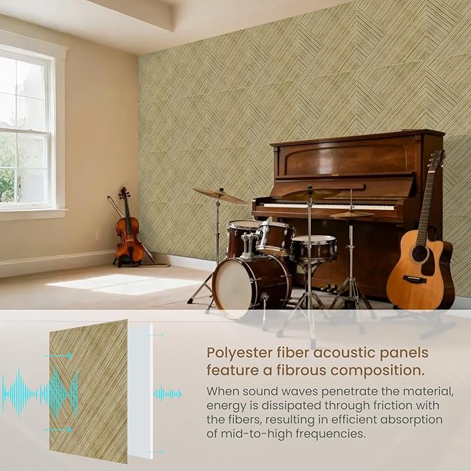 Acoustic Panels, 6 Pack 23.6" x 23.6"x 0.4" Soundproof Wall Panels, Decorative Acoustic Wall Panels, Self-Adhesive Sound Absorbing Panels for Home, Office, Studio, UV Printing Wood-Pattem (A)