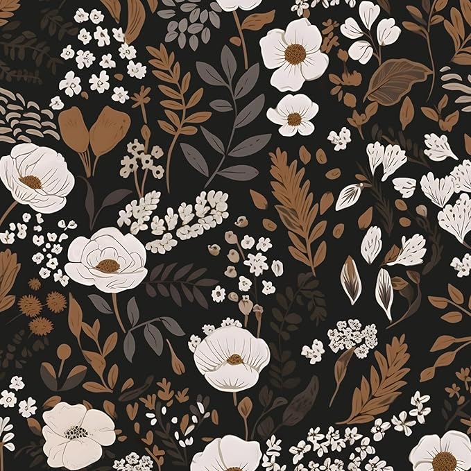 Brown Floral Peel and Stick Wallpaper Leaf Vintage Contact Paper Boho Flower Wall Paper Removable Wallpaper Self Adhesive for Cabinet Drawers Wall Decor 17.5''x118.1''