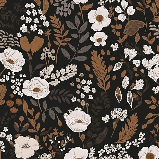 Brown Floral Peel and Stick Wallpaper Leaf Vintage Contact Paper Boho Flower Wall Paper Removable Wallpaper Self Adhesive for Cabinet Drawers Wall Decor 17.5''x393''