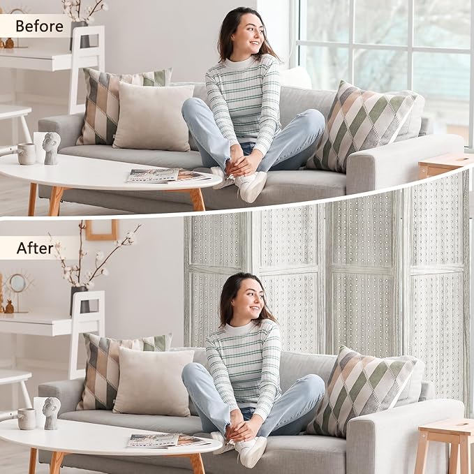 4 Panel Pegboard Display with 16 Hooks, Wooden Room Divider Wall and Folding Privacy Screens, Partition Room dividers, Pegboard Room Divider, Jewelry Store, Retail Store, Bedroom, White