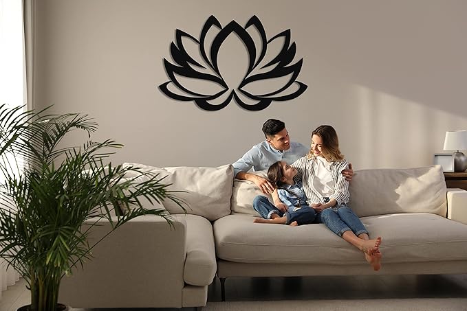 Metal Wall Art - Lotus Flower - Metal Wall Decor Home Office Decoration Yoga Studio Décor, (24"W x 16"H/61x41cm, Black)
