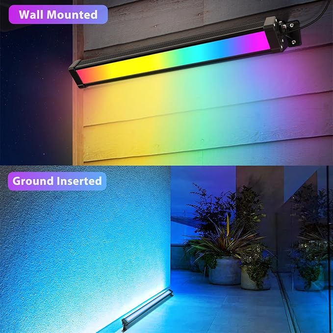 MEIKEE RGB Wall Washer Lights, 42W RGBCW Smart APP Waterproof LED Light Bar, Dimmable Flood Lights for Church Wedding Birthday Party Stage Lighting Christmas Decoration 2 Pack