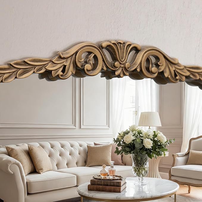 Large Gold Vintage Mirror: 29"x 36" French Baroque Bathroom Mirror - Traditional Ornate Antique Arched Mirrors for Wall/Dresser/Mantel/Bedroom/Entryway/Hallway - Home Decor for Living Room