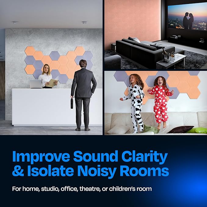 Acoustic Panels 12-Pack Soundproof Wall Panels 12"X10.4"X0.4" Sound Panels High Density Sound Dampening Panels - [Peach Beige Hexagon]