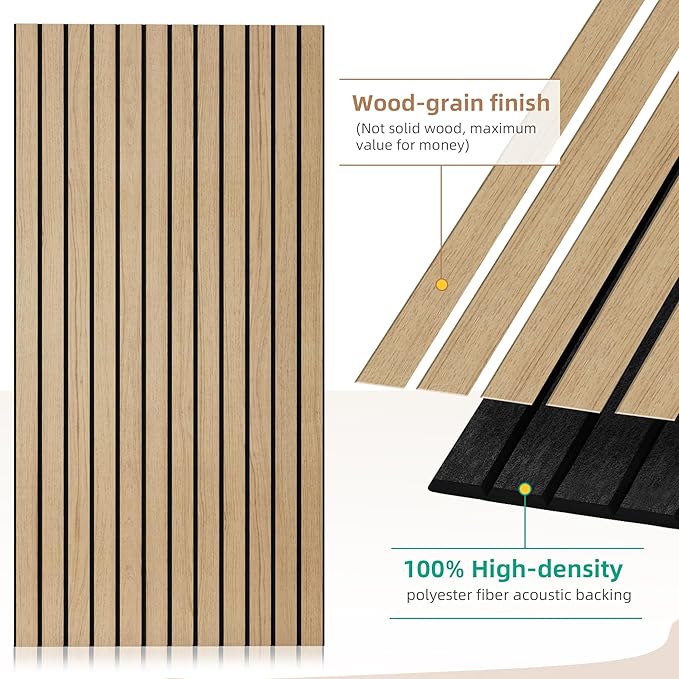 4 Pack Soundproof Wall Panels,Decorative Noise Dampening Panels,Sound Panels with Simulated Wood Grain Finish, 47.2”x23.6”,for Office,Home Theater,Studio,Living Room, Teak