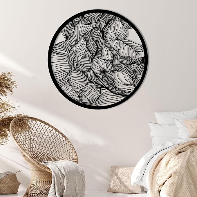 Abstract Lines Metal Wall Decor, Round Metal Wall Art, Line Art Wall Decor, Metal Abstract Wall Art, Metal Irregular Wall Hanging, Geometric Art, Metal Wall Art for Living Room (Sliver, 30"x30"/76x76cm, metal wall art)