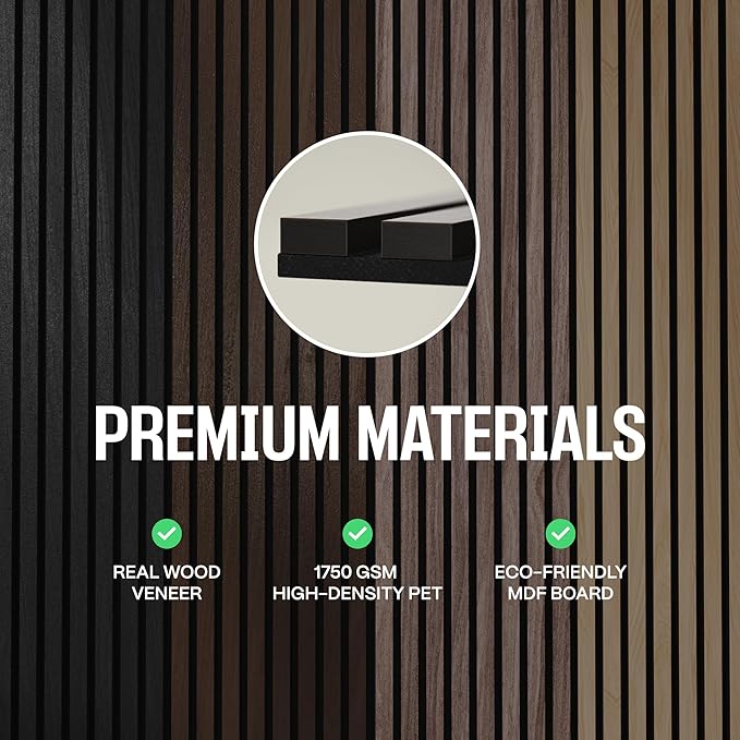 2-Pack Acoustic Wood Slat Panels - Soundproof Wall Paneling for Interior Decor