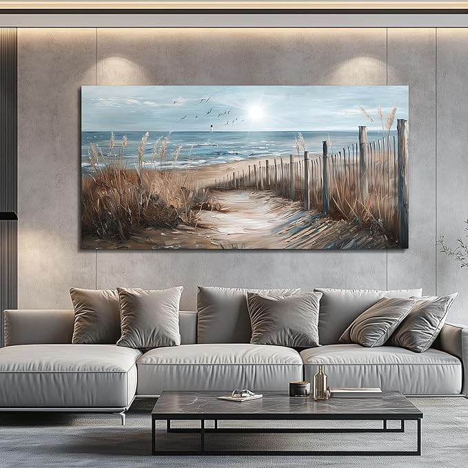 KELIYUAN Large Canvas Wall Art For Living Room Wall Decor For Office Bedroom Mural Wall Pictures Artwork Ocean Sand Dunes Grass Landscape Paintings Hotel Room Aesthetic Home Decoration Art 30"x60"