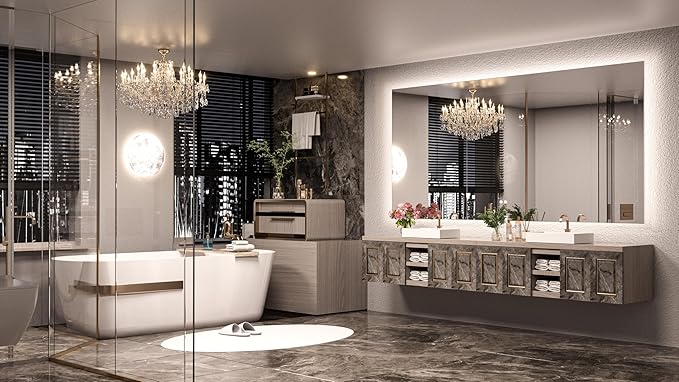 Keonjinn Backlit Mirror 84 x 40 Inch 3 Colors LED Bathroom Mirror with Lights, Large Stepless Dimmable Wall Mirror with UL Listed LED Driver, Shatterproof Tempered Glass, Anti-Fog LED Vanity Mirror