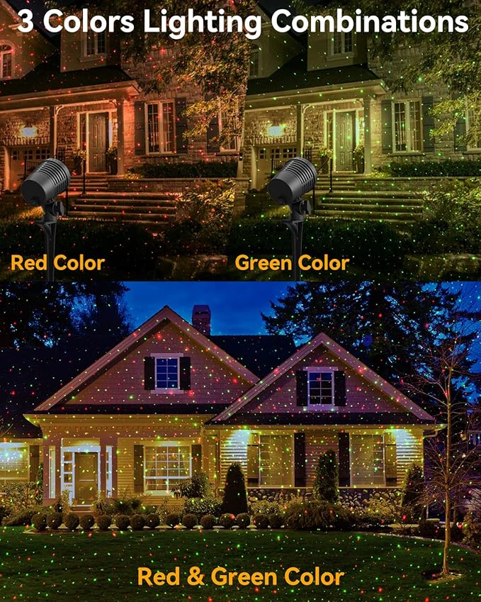 Christmas Projector Lights Outdoor Waterproof with Remote Control, Outdoor Christmas Decorations Garden & Landscape Lights with Red and Green Stars for Garden Room Decor/Halloween Decorations