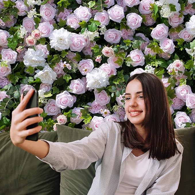 Artificial Luxury‌ Flower Wall Panels, Gorgeous 3D Silk Floral Backdrop for Wedding, Baby Show, Party and Home Decor, Quick Assembly/Storage, Eco ＆ Pet Friendly, 2 pcs, Each Panel 2 * 8 ft.