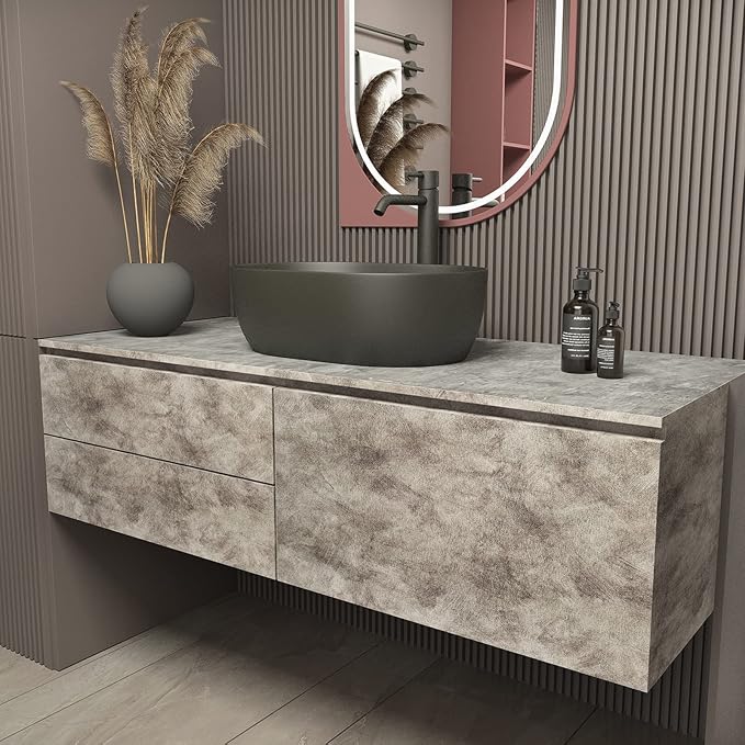 16''×354'' Grey Concrete Wallpaper Peel and Stick Contact Paper Modern White Glossy Cement Texture Waterproof Self Adhesive Easy Install Wall Covering for Basement Kitchen Furniture Apartment