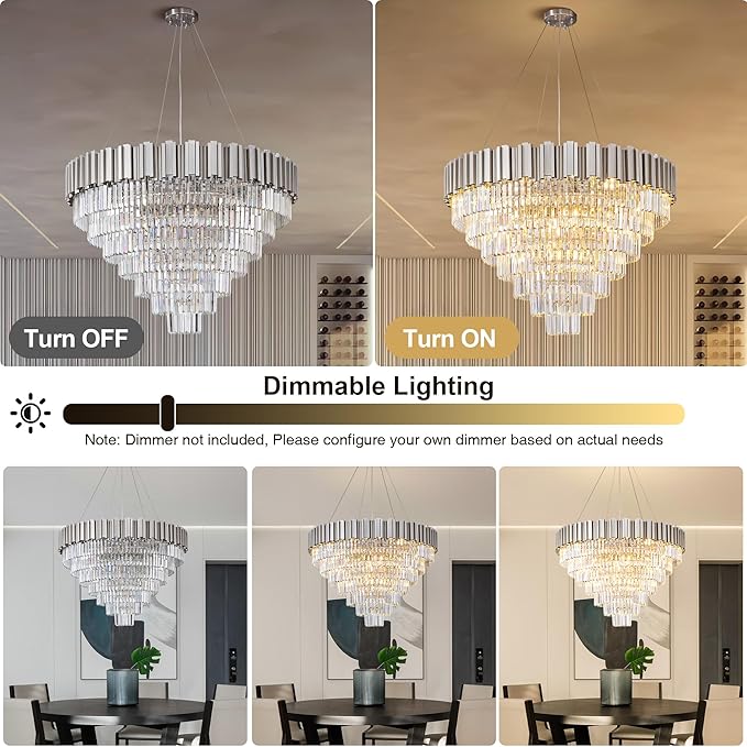 7-Tier 39" Silver Chandelier, 21-Light Modern Crystal Chandelier, Luxury Round K9 Crystal Chandeliers Light Fixture for Dining Room, Living Room, Bedroom, Foyer, Entryway, Kitchen, Restaurant