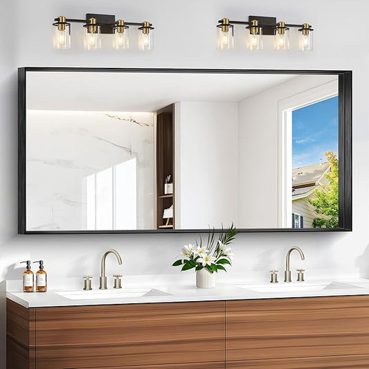 Black Bathroom Mirror, 30x60 Inch Rectangular Deep Frame Mirror, Large Wall Mounted Bathroom Vanity Mirror Over Sink for Bedroom,Restroom, Living Room, Hangs Vertically or Horizontally