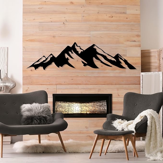 Metal Mountain Wall Art, Mountain Iron Wall Sculpture, Wall Décor for Office, Living Room, Bedroom, Over Fireplace Decor, Modern Large Decor for Outdoor, Farmhouse Decorations, Nature Scene Art