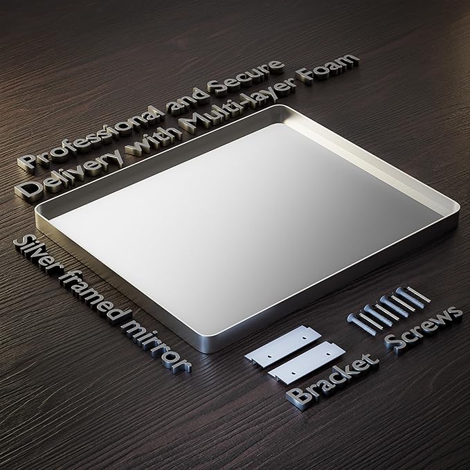 Large Bathroom Mirror for Wall, 60x36 Inch Brushed Silver Framed Bathroom Vanity Mirror for Farmhouse Living Room Bedroom, Anti-Rust, Tempered Glass, Horizontal/Vertical