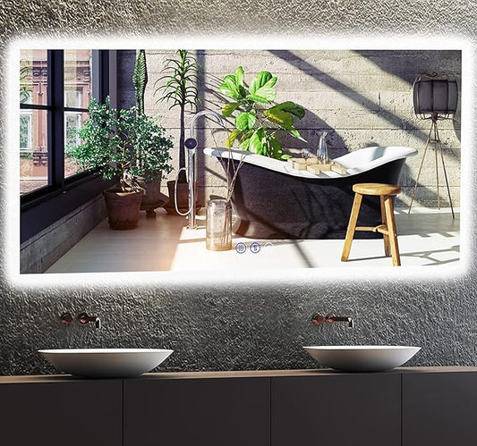 60 x 30 Inch LED Mirror for Bathroom Wall Large Backlit Mirror 60 Inch Lighted Vanity Mirror with Lights 3 Color Dimmable Antifog Horizontal Vertical Bathroom Smart Lightup Wall Vanity Mirror