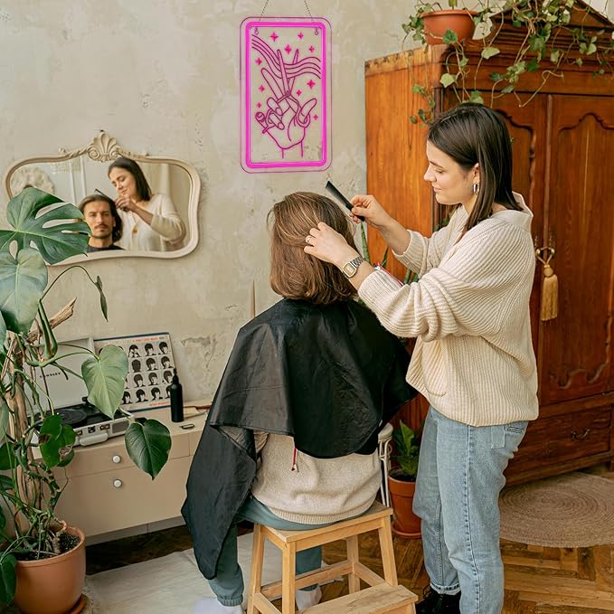 Lucunstar Scissors Neon Sign Pink LED Beauty Salon Hair Salon Decor Led Neon Business Lights for Barbers Studio Decoration for Beauty Shop(14.69 * 9.4in)