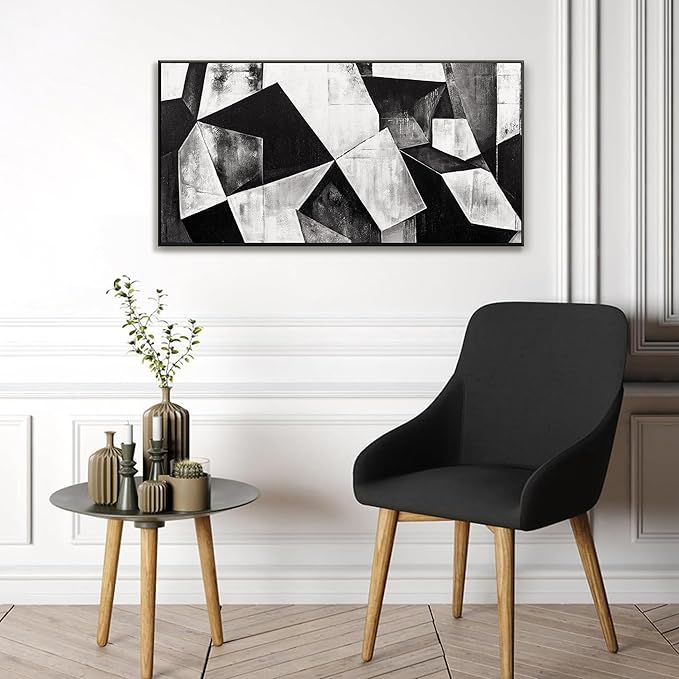 Black And White Abstract Wall Art Print Modern Canvas Art Wall Decor Abstract Wall Decor Geometric Color Block Canvas Artwork Paintings Modern Bedroom Office Home Artwork 20" X 40" With Framed