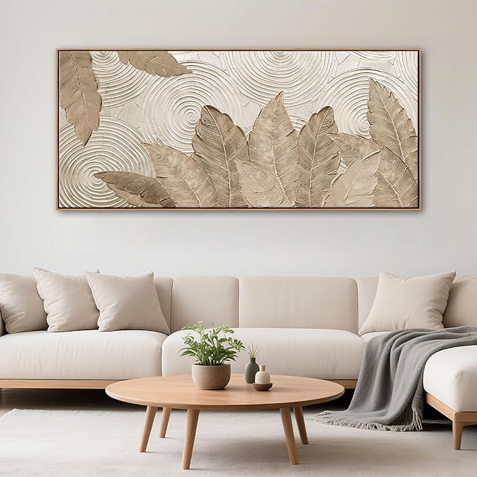 Minimalist & Modern Art for Bedroom Decor Framed Abstract & Textured Artwork for Walls Neutral & Contemporary Beige Pictures - 3D Artwork for Living Room and Boho Style 40×87IN