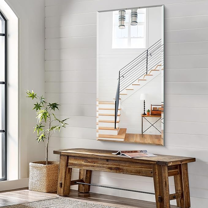 KOCUUY Beveled Mirror, 24x48 Inch Frameless Bathroom Mirror for Over Sink, Upgraded Shatterproof Beveled Unframed Design Mirror for Bathroom, Bedroom, Hang Horizontal/Vertical