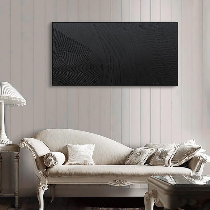 Black Wall Art Framed Abstract Canvas Pictures For Hand Painted Line Texture Wall Decor Modern Abstract Canvas Painting Artwork For Living Room Bedroom Home Office Wall Decorations Ready To Hang 20" X 40"