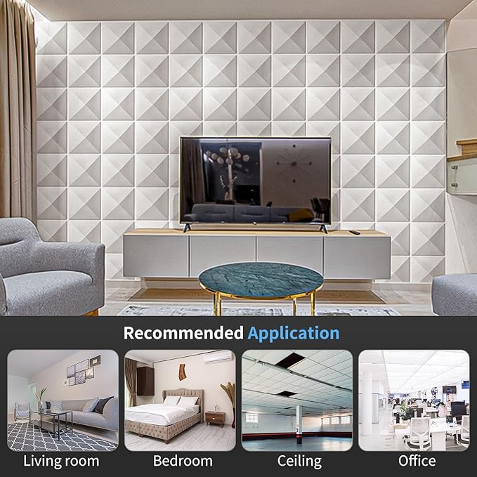 Art3d 19.7" x 19.7" (Pack Of 12) Wall Panel Square, White