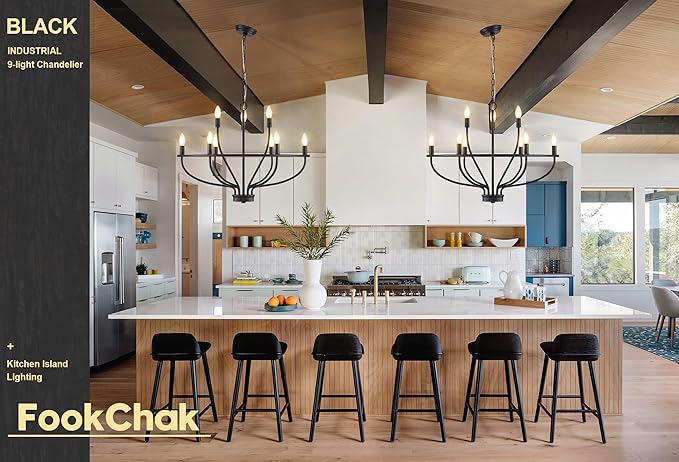 9-Light Black Chandelier Light Fixture Classic Candle Chandelier Lighting Over Table for Dining Room Living Room Bedroom Foyer Kitchen Island, 28.54in, E12