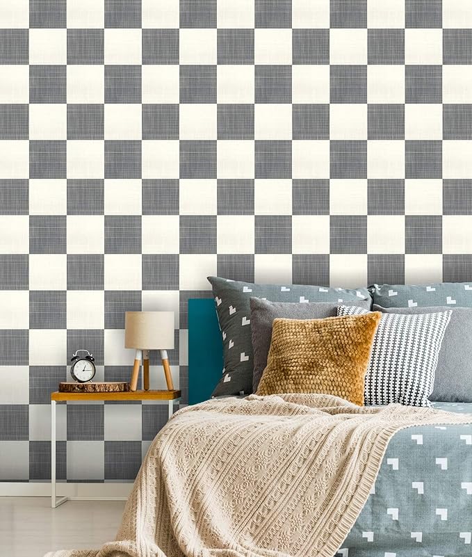 Buffalo Checkered Wallpaper – Modern Minimalist Black and White Plaid Peel and Stick Wallpaper, Self-Adhesive Vinyl for Home Decor, 17.7in x 118in