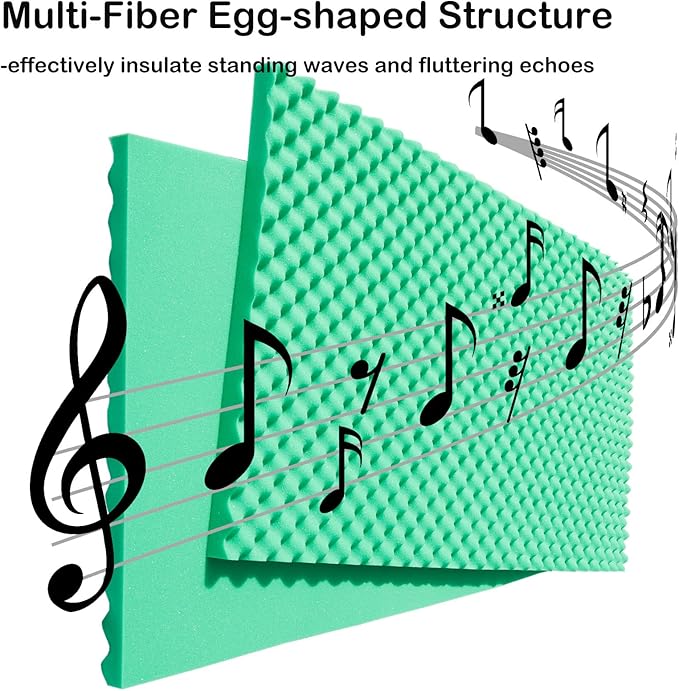 2 Pcs Acoustic Foam Egg Crate Panel,48''X24''X2'' Studio Foam Wall Panel,High Density Noise Fireproof Cancelling Soundproof Foam (Green)