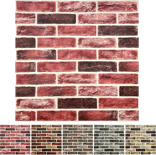 10-Pack 52 Sq.Ft 3D Wall Panels Peel and Stick 3D Faux Brick Wallpaper Peel and Stick Pink Brown Faux Stone Wall Panel Foam Brick Self-Adhesive 3D Wallpaper