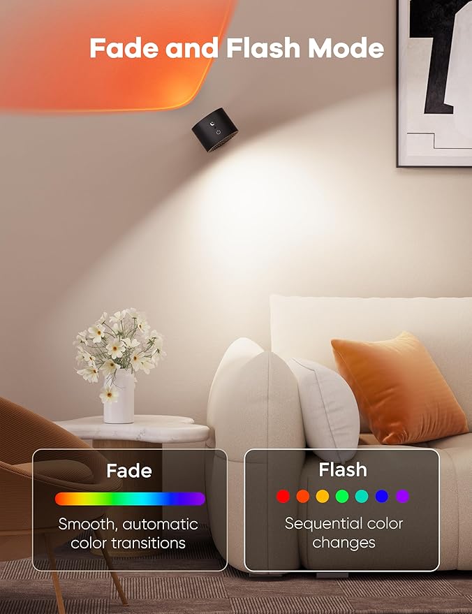 Joyzy Wall Light Battery Operated Rechargeable RGB LED Wall Lighting Colorful Picture Light Two-Headed Lights for Bedroom, Remote Touch Control Wall Mounted Lamps with Magnetic Wall Sconce