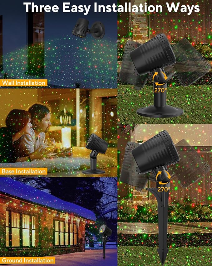 Christmas Projector Lights Outdoor Waterproof with Remote Control, Outdoor Christmas Decorations Garden & Landscape Lights with Red and Green Stars for Garden Room Decor/Halloween Decorations
