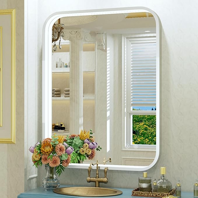 28x36 Inch Silver LED Mirror for Bathroom with Lights, Adjustable 3000K/4500K/6000K, Wall Mounted Lighted Bathroom Vanity Mirrors, Stepless Dimmable, Anti-Fog, Memory, Horizontal/Vertical