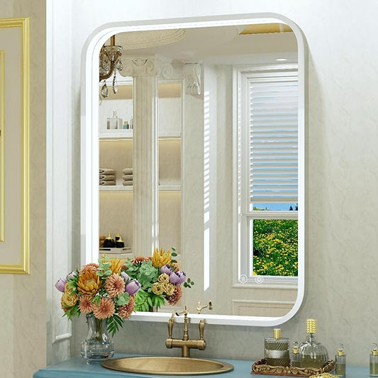 28x36 Inch Silver LED Mirror for Bathroom with Lights, Adjustable 3000K/4500K/6000K, Wall Mounted Lighted Bathroom Vanity Mirrors, Stepless Dimmable, Anti-Fog, Memory, Horizontal/Vertical