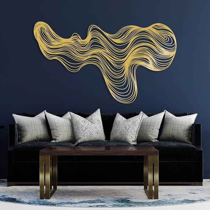 Abstract Lines Metal Wall Decor, Metal Irregular Wall Art, Geometric Line Art Sculpture, Mid Century Modern Artwok, Neutral Sign for Living Room (Black, 53"x30" | 135x77cm)