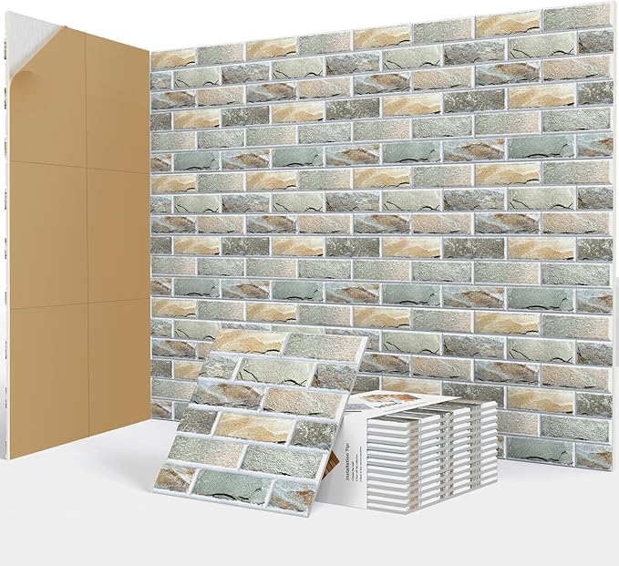 12Pack Acoustic Panels, Self-Adhesive 3D Brick Pattern Sound Proof Panels for Walls, Decorative Sound Dampening Wall Panels for Recording Studios, Offices, Home, 12"×12"×0.4", Stone
