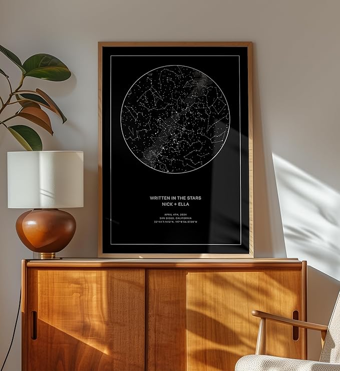 CELESTORY Custom Star Map Framed Night Sky Print Constellation Map Star Chart Gift Wall Art Poster Personalized Star Map for Specific Date Unique Gifts for Him Meaningful Gifts for Her - Pitch Black