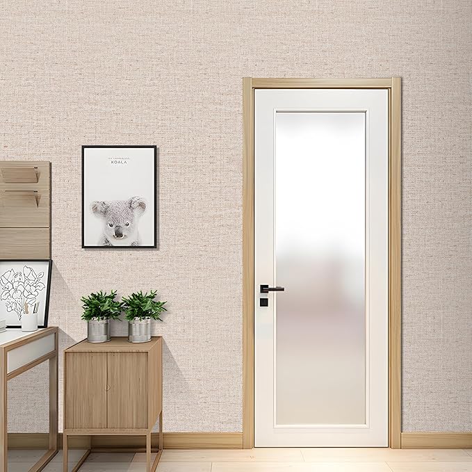 15.75"x393.7" Beige Wallpaper Peel and Stick Removable Grasscloth Textured Wall Paper Self Adhesive Cabinets Drawers Bookshelves Contact Paper Thickened Waterproof Shelf Vinyl Roll