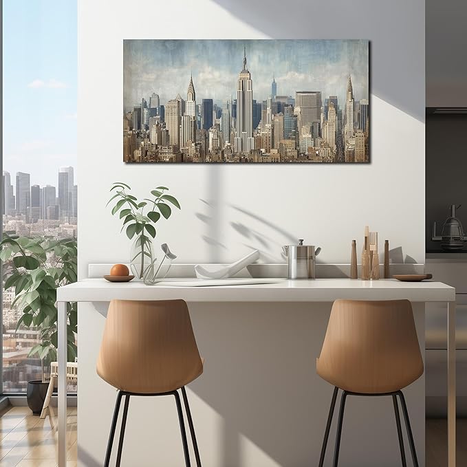 New York Skyline Wall Decor for Living Room City Canvas Wall Art for Bedroom Above Bed Modern Home Office Decor Ready to Hang 20 x 40 Inch