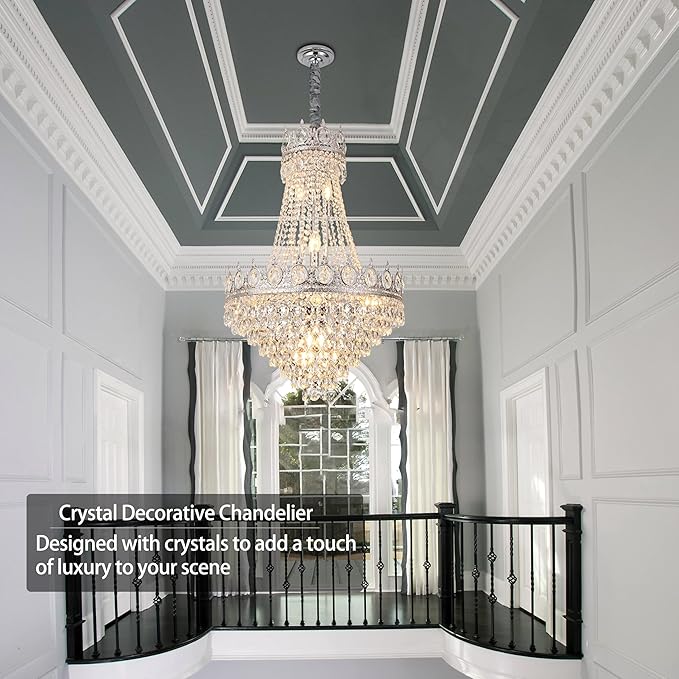 KoKo&Yukina Chrome 23.6" French Empire Crystals Chandeliers 14 Lights K9 Crystal Chandeliers Modern Adjustable Hanging Chandelier Farmhouse Crystal Chandelier for Living Room Dining Room Bedroom