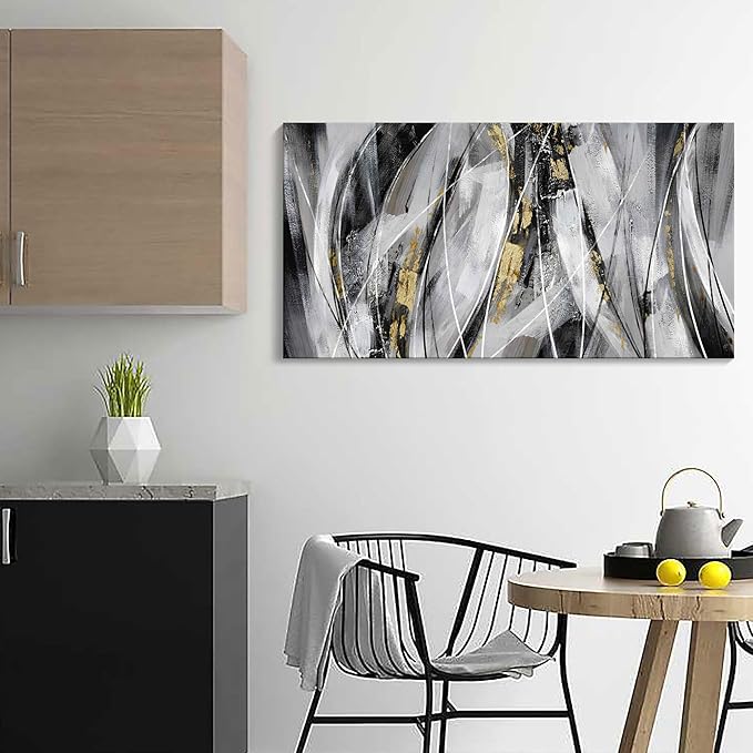 KLAKLA Abstracr Wall Art for Office - Black Wall Decor Gold White Gray Abstracr Canvas Wall Art - Bedroom Art Painting Picture Artwork for Wall - 20x40 Inches
