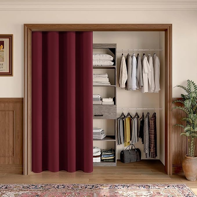 ChrisDowa Blackout Door Curtains for Doorway Privacy, Grommet Closet Curtains for Bedroom Closet Door, Thermal Insulated Doorway Cover Room Divider Drapes (1 Panel, Burgundy Red, 42 x 80 Inch)